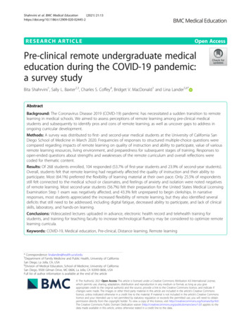 Pre-clinical Remote Undergraduate Medical Education During The COVID-19 .