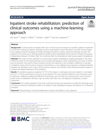 Inpatient Stroke Rehabilitation: Prediction Of Clinical .