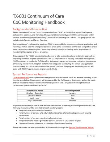 TX-601 Continuum Of Care CoC Monitoring Handbook