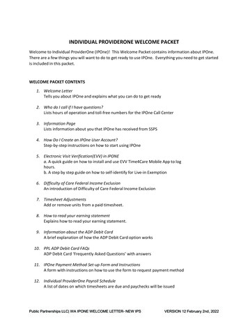 INDIVIDUAL PROVIDERONE WELCOME PACKET - Public Partnerships