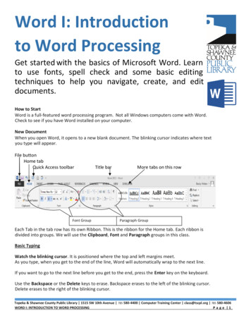 Word I: Introduction To Word Processing