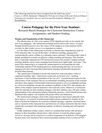 Course Pedagogy For The First-Year Seminar: Research-Based .