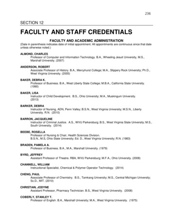 FACULTY AND STAFF CREDENTIALS - West Virginia University At Parkersburg