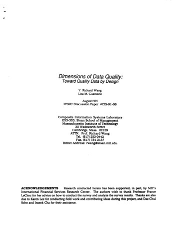 Dimensions Of Data Quality: Toward Quality Data Design