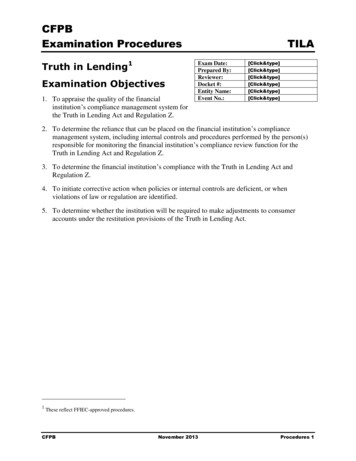 CFPB Examination Procedures TILA