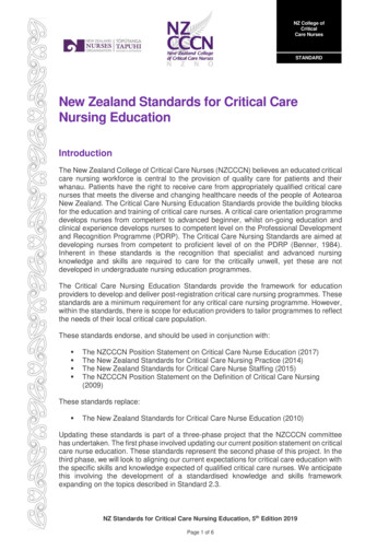 New Zealand Standards For Critical Care Nursing Education