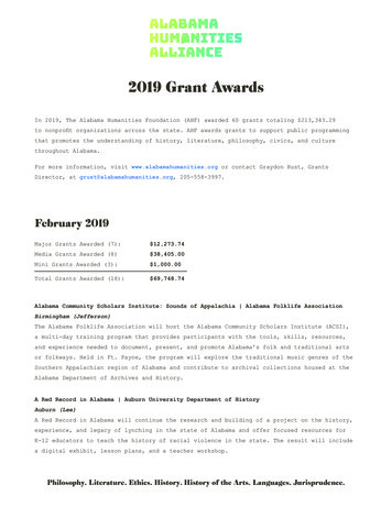 2019 Grant Awards - Alabama Humanities Alliance