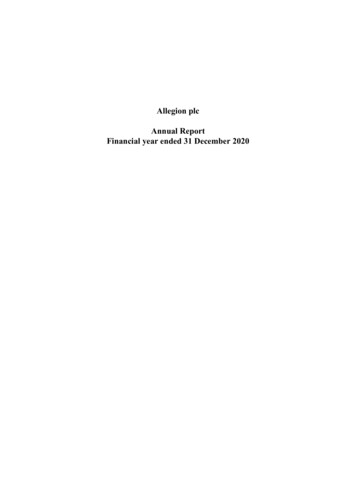 Allegion Plc Annual Report Financial Year Ended 31 December 2020