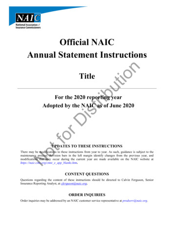 Official NAIC Annual Statement Instructions Distribution