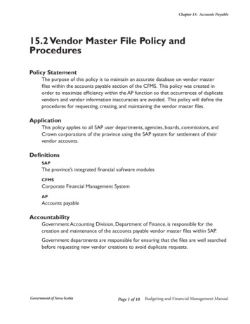 15.2 Vendor Master File Policy And Procedures - Nova Scotia