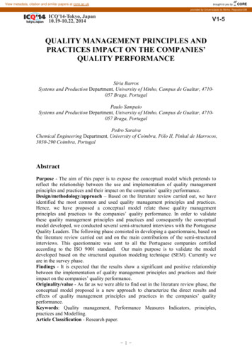 QUALITY MANAGEMENT PRINCIPLES AND PRACTICES 