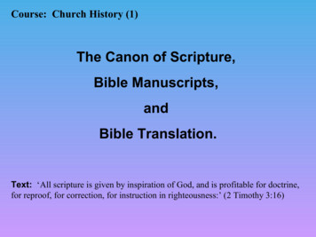 The Canon Of Scripture, Bible Manuscripts, And Bible .
