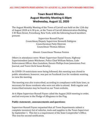 Town Board Minutes August Monthly Meeting 6:30pm . - TOWN OF CARROLL