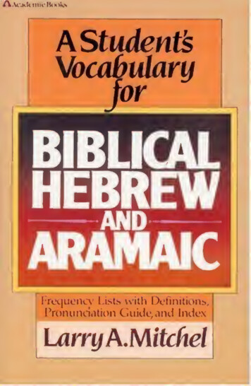 A Student's Vocabulary For Biblical Hebrew And Aramaic