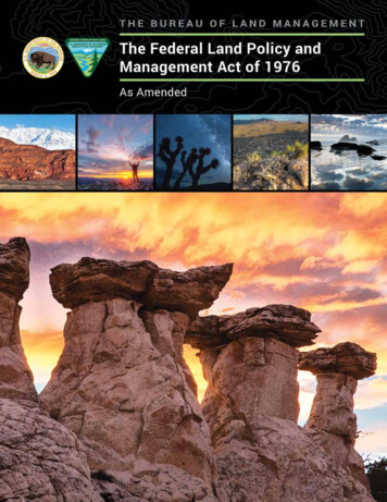 The Federal Land Policy And Management Act Of 1976 As Amended