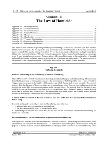 Appendix 101 The Law Of Homicide - Indiana