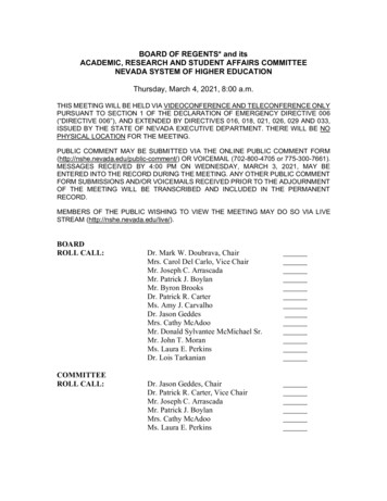 BOARD OF REGENTS* And Its ACADEMIC, RESEARCH AND STUDENT AFFAIRS . - NSHE