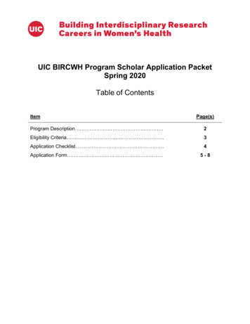 UIC BIRCWH Program Scholar Application Packet Spring 2020