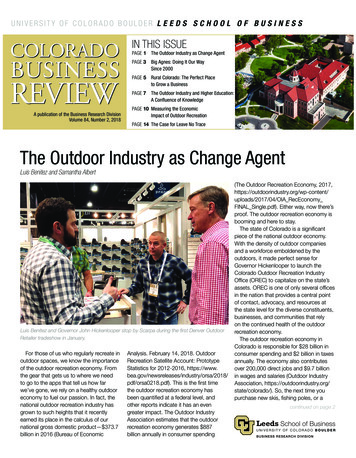 The Outdoor Industry As Change Agent - University Of Colorado Boulder