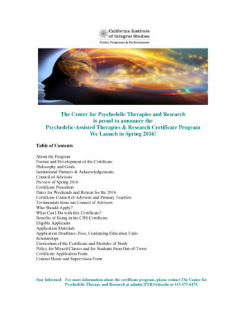 Certificate In Psychedelic Therapies And Research .