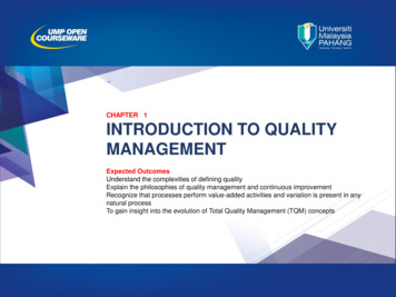 CHAPTER 1 INTRODUCTION TO QUALITY MANAGEMENT