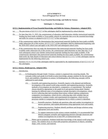 ATTACHMENT I Text Of Proposed New 19 TAC Chapter 112 .