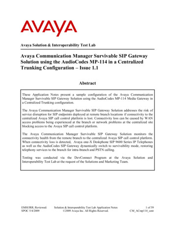 Avaya Communication Manager Survivable SIP Gateway Solution Using The .