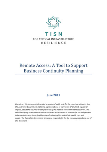 Remote Access - A Tool To Support Business Continuity - CISC