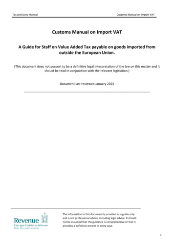 Customs Manual Relating To Import VAT - Revenue