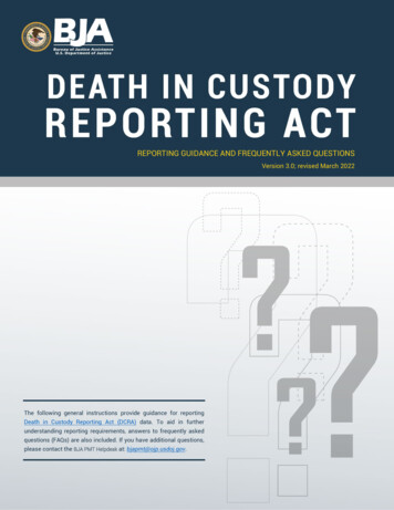Death In Custody Reporting Act: Reporting Guidance And Frequently Asked .