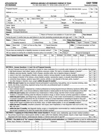Application For American-amicable Life Insurance Company Of Texas Easy .