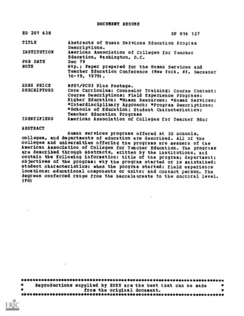DOCUMENT RESUME SP 018 127 Abstracts Of Human Services Education . - ERIC