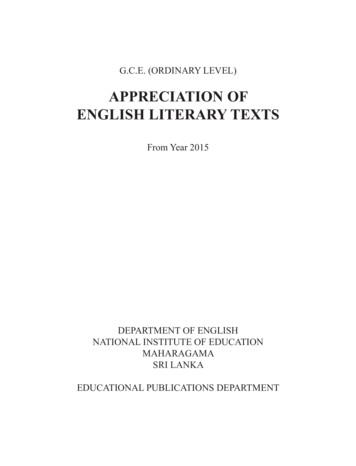 APPRECIATION OF ENGLISH LITERARY TEXTS