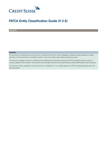 FATCA Entity Classification Guide (V 2.9) - Credit Suisse