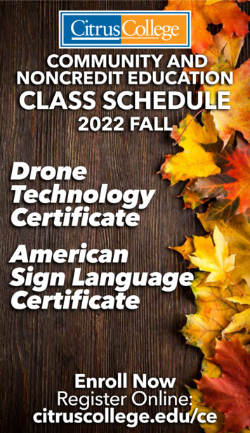 Citrus College Community And Noncredit Education Class Schedule Fall 2022