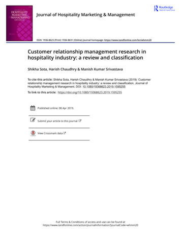 Customer Relationship Management Research In Hospitality Industry: A .