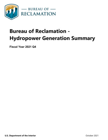 Bureau Of Reclamation - Hydropower Generation Summary