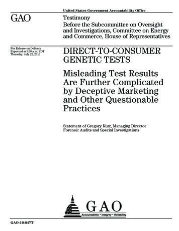 GAO-10-847T Direct-To-Consumer Genetic Tests: 