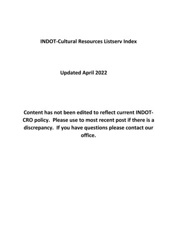 INDOT-Cultural Resources Listserv Index Updated April 2022