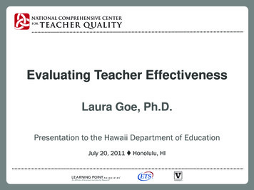 Evaluating Teacher Effectiveness - Hawaii State Legislature