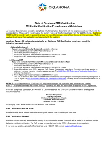 State Of Oklahoma EMR Certification 20 Initial Certification Procedures .