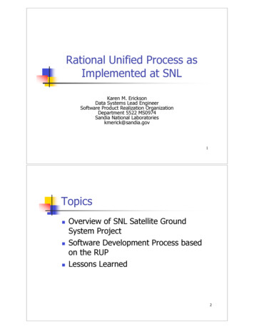 Rational Unified Process As Implemented At SNL Topics