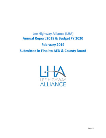 Lee Highway Alliance (LHA) Annual Report 2018 & Budget FY 2020 February .