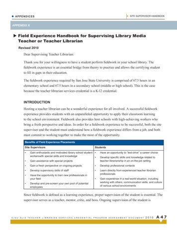 Field Experience Handbook For Supervising Library Media Teacher Or .