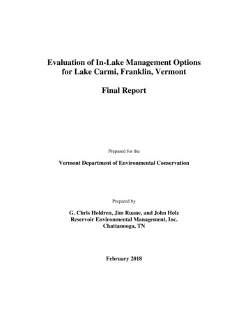 Evaluation Of In-Lake Management Options For Lake Carmi . - Vermont