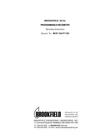 BROOKFIELD DV-II PROGRAMMABLE VISCOMETER Operating Instructions Manual .