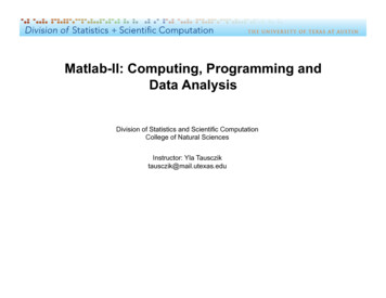 Matlab-II: Computing, Programming And Data Analysis