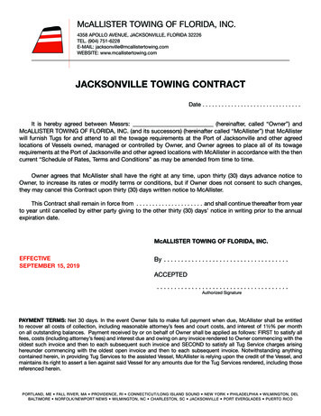 JAcKSONviLLe TOWiNG CONtRAct - McAllister Towing