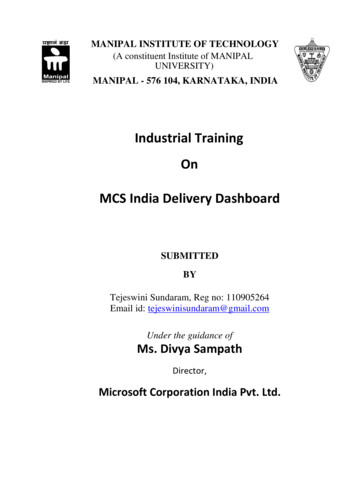 Industrial Training On MCS India Delivery Dashboard