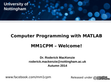 Computer Programming With MATLAB MM1CPM – Welcome!